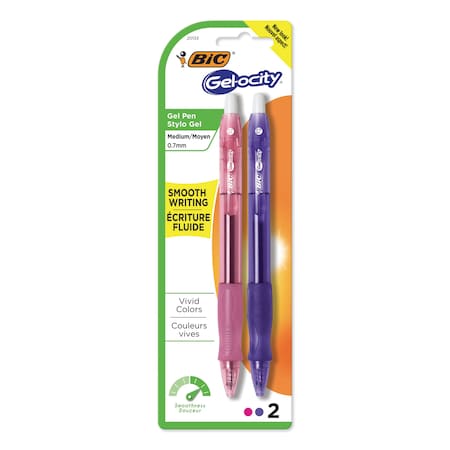 Bic Gel-ocity Retractable Gel Pen, Medium 0.7mm, Assorted Ink/Barrel, PK2 RLCAP21AST